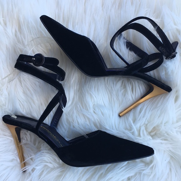 Donna Karan Shoes - Donna Karan New York Black Velvet Pointy Toe Ankle Strap Heels